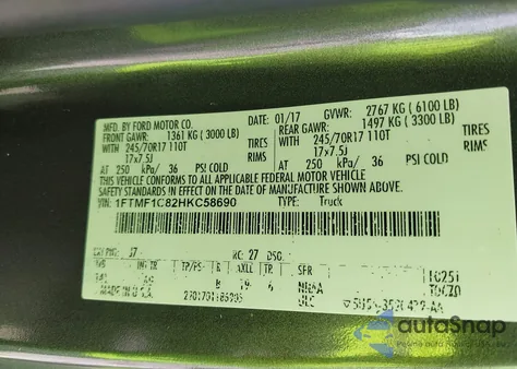 2017 Ford F-150 Xl z USA, uszkodzony, nr VIN 1FTMF1C82HKC58690